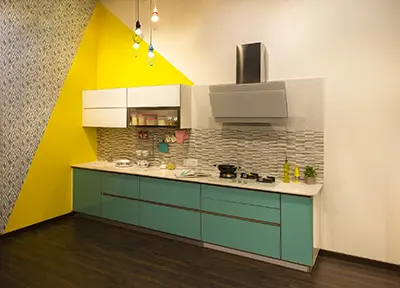 Cocina integral melamina verde con blanco